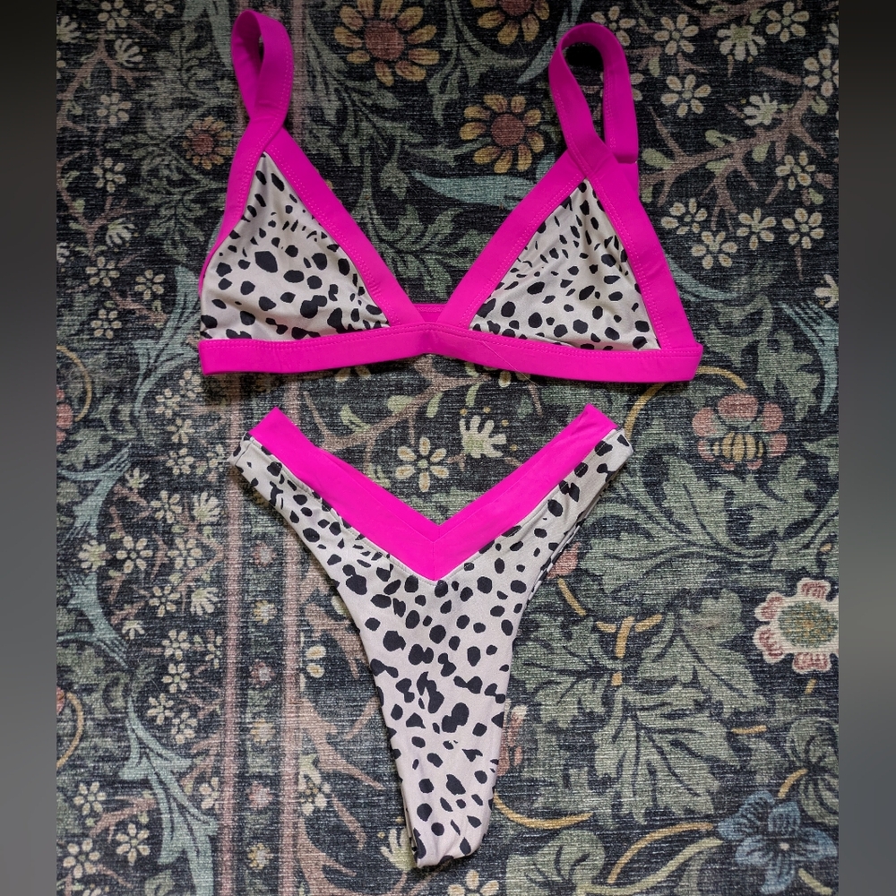 One One Swimwear Bikini Set Pink Leopard Jesse Cameron Large Top / Small Bottom